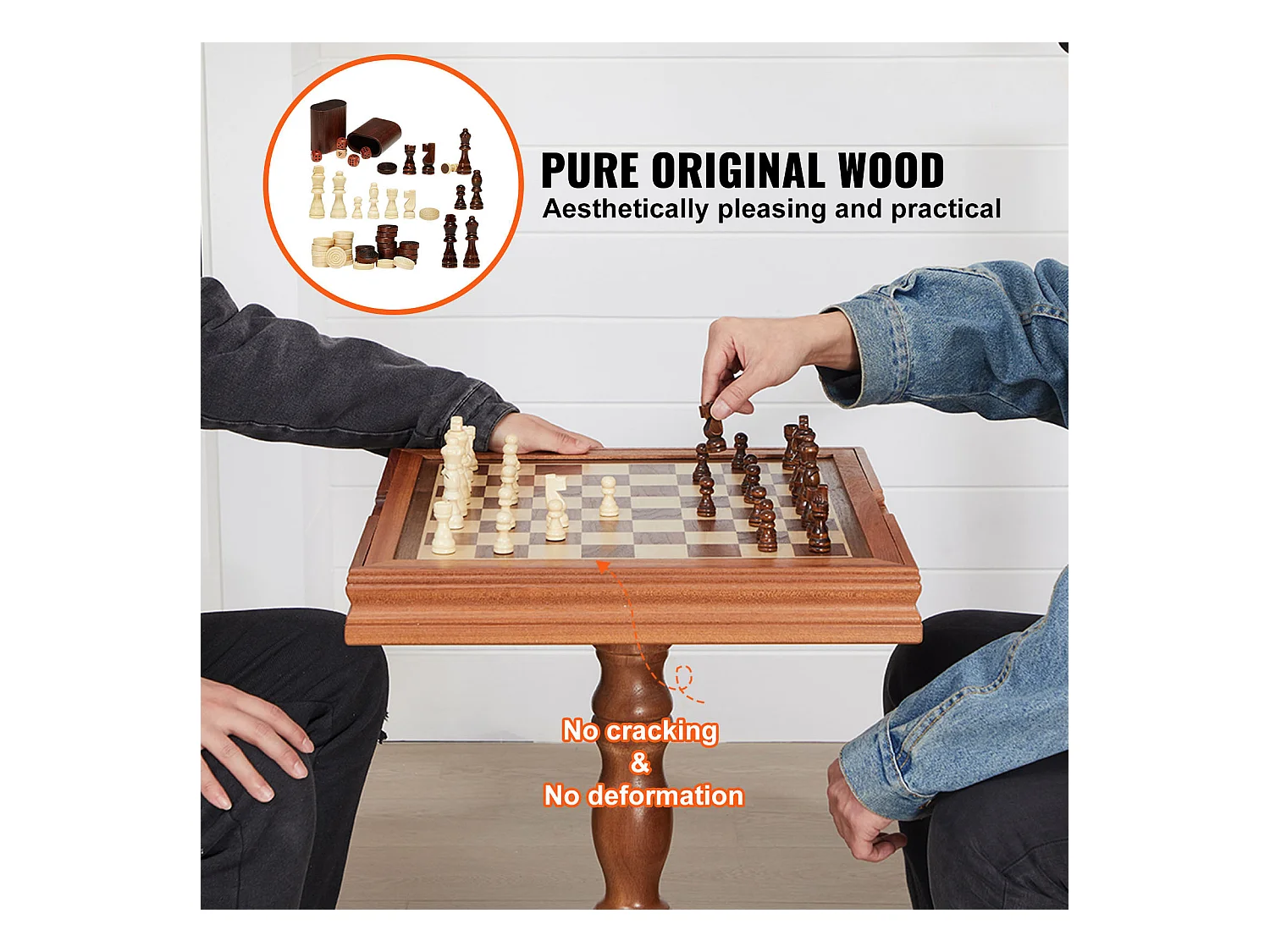 Jeu d'Échec, SucceBuy Ensemble de Meubles de Table de Jeu d'Échec et de Backgammon 3-EN-1 45,7 cm