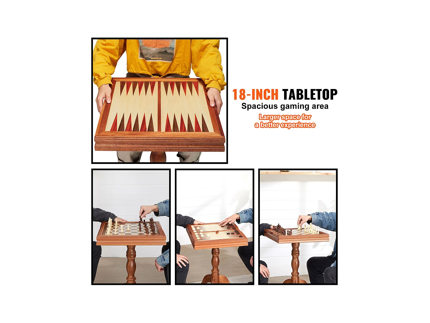 Jeu d'Échec, SucceBuy Ensemble de Meubles de Table de Jeu d'Échec et de Backgammon 3-EN-1 45,7 cm