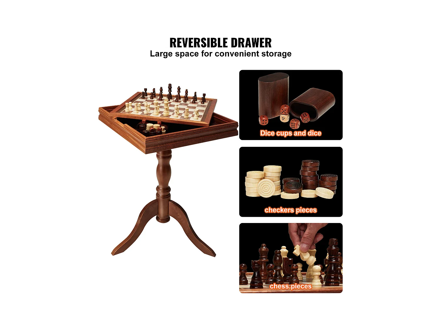 Jeu d'Échec, SucceBuy Ensemble de Meubles de Table de Jeu d'Échec et de Backgammon 3-EN-1 45,7 cm