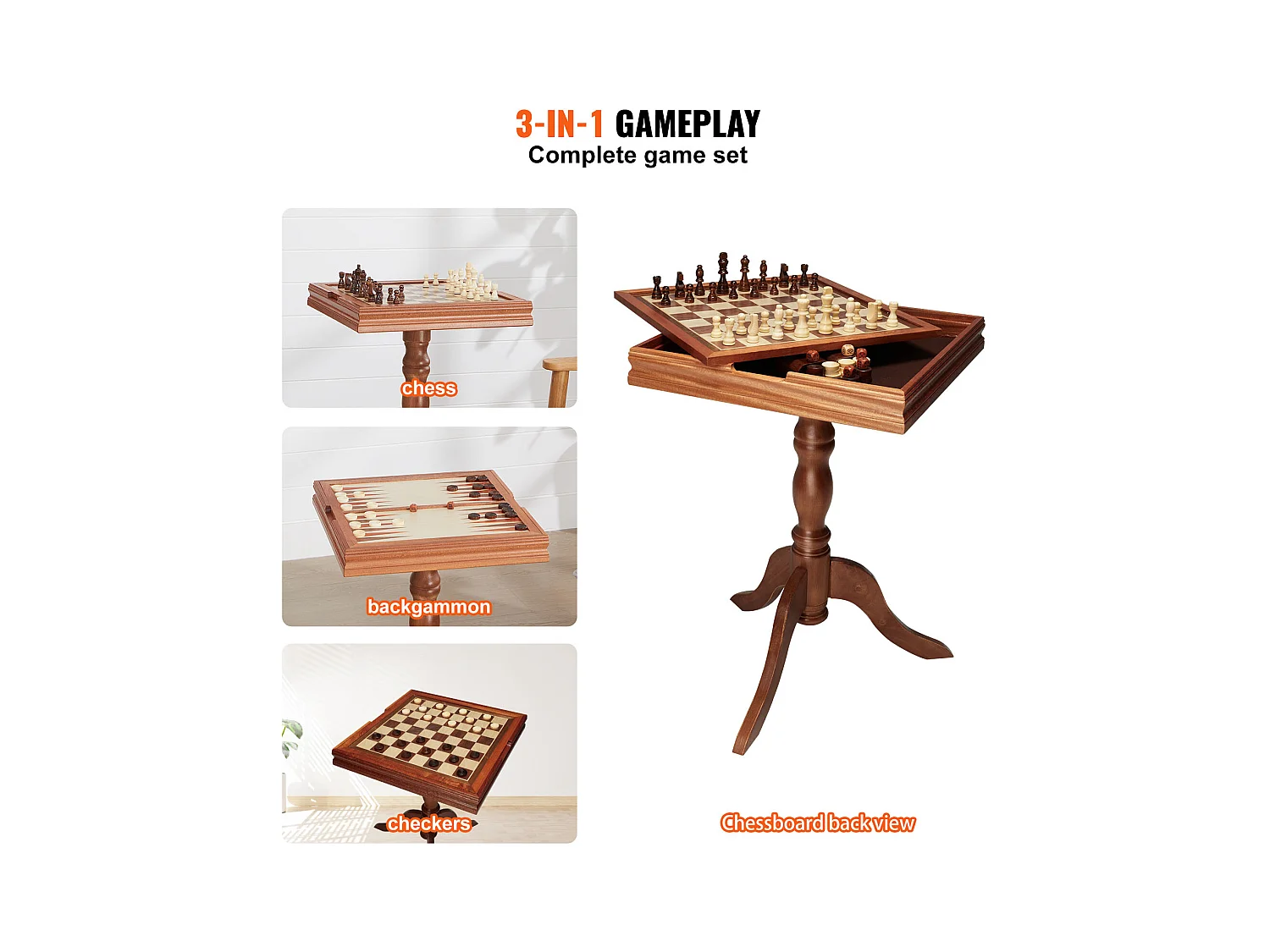 Jeu d'Échec, SucceBuy Ensemble de Meubles de Table de Jeu d'Échec et de Backgammon 3-EN-1 45,7 cm