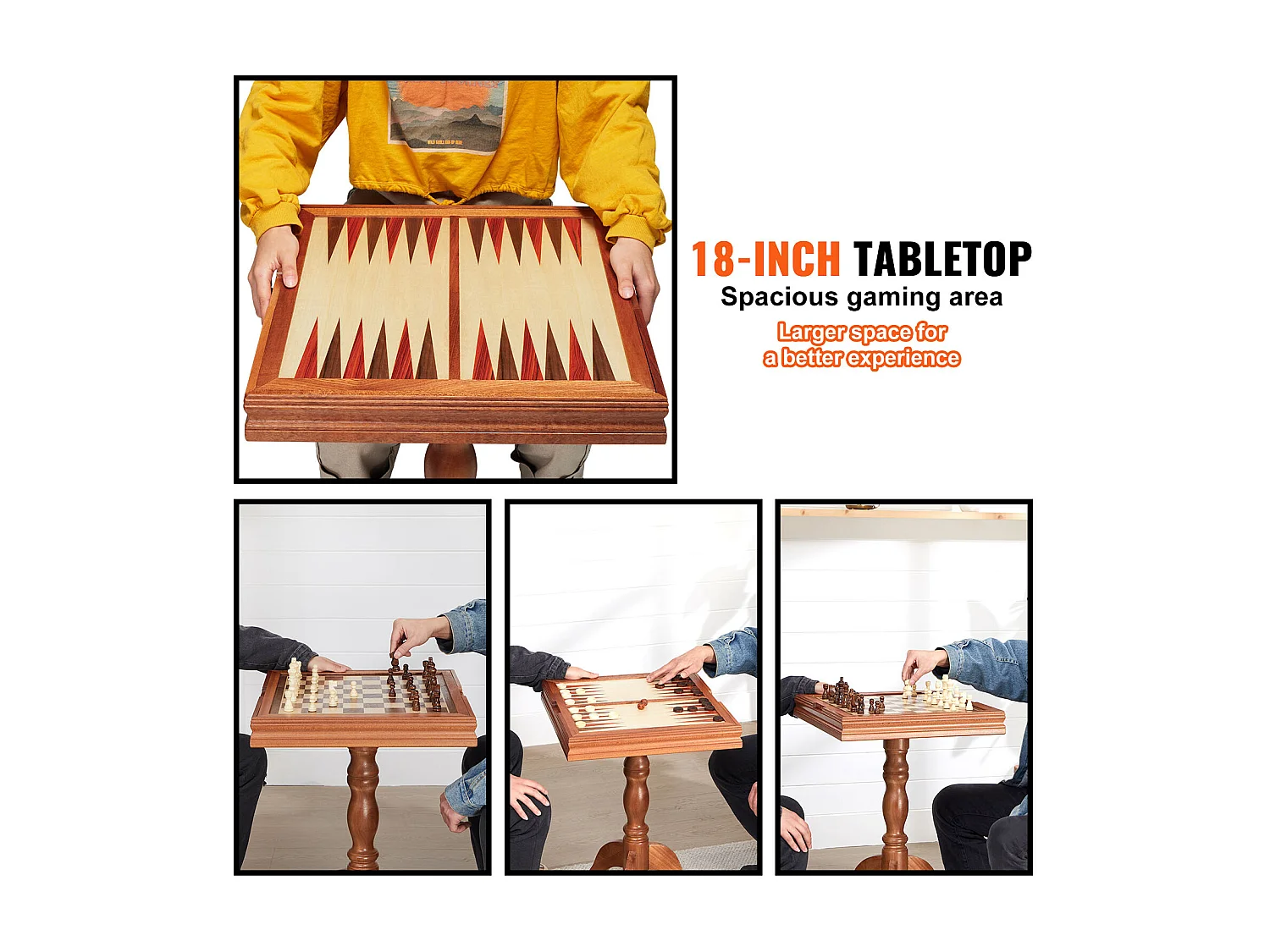 Jeu d'Échec, SucceBuy Ensemble de Meubles de Table de Jeu d'Échec et de Backgammon 3-EN-1 45,7 cm