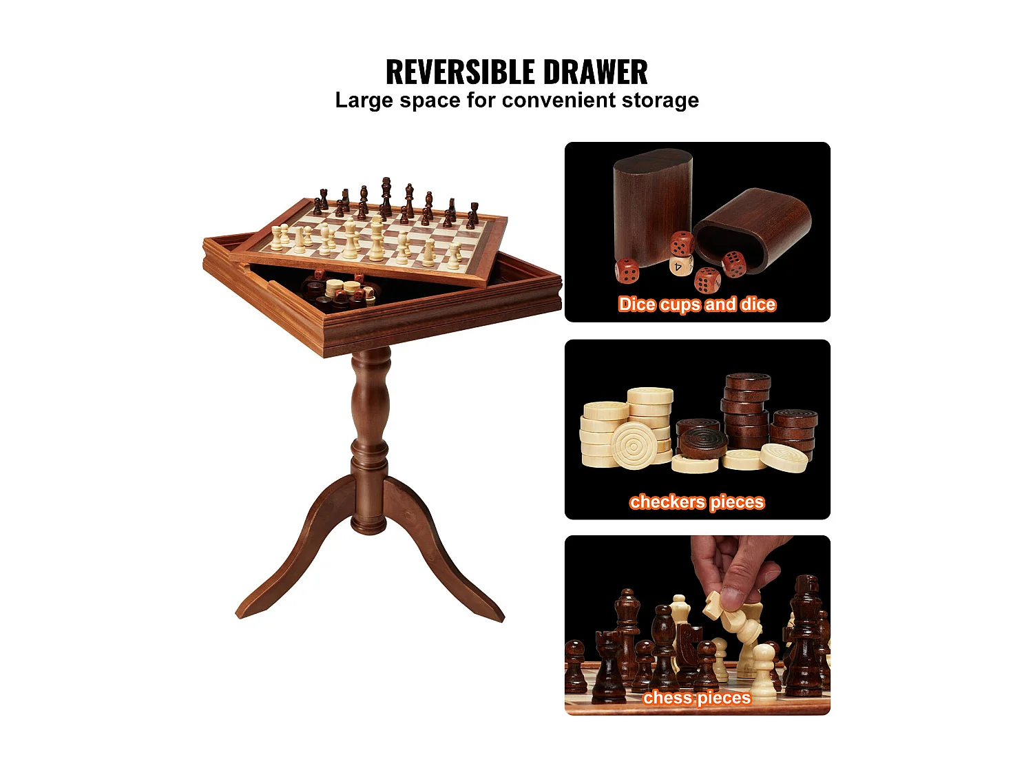 Jeu d'Échec, SucceBuy Ensemble de Meubles de Table de Jeu d'Échec et de Backgammon 3-EN-1 45,7 cm