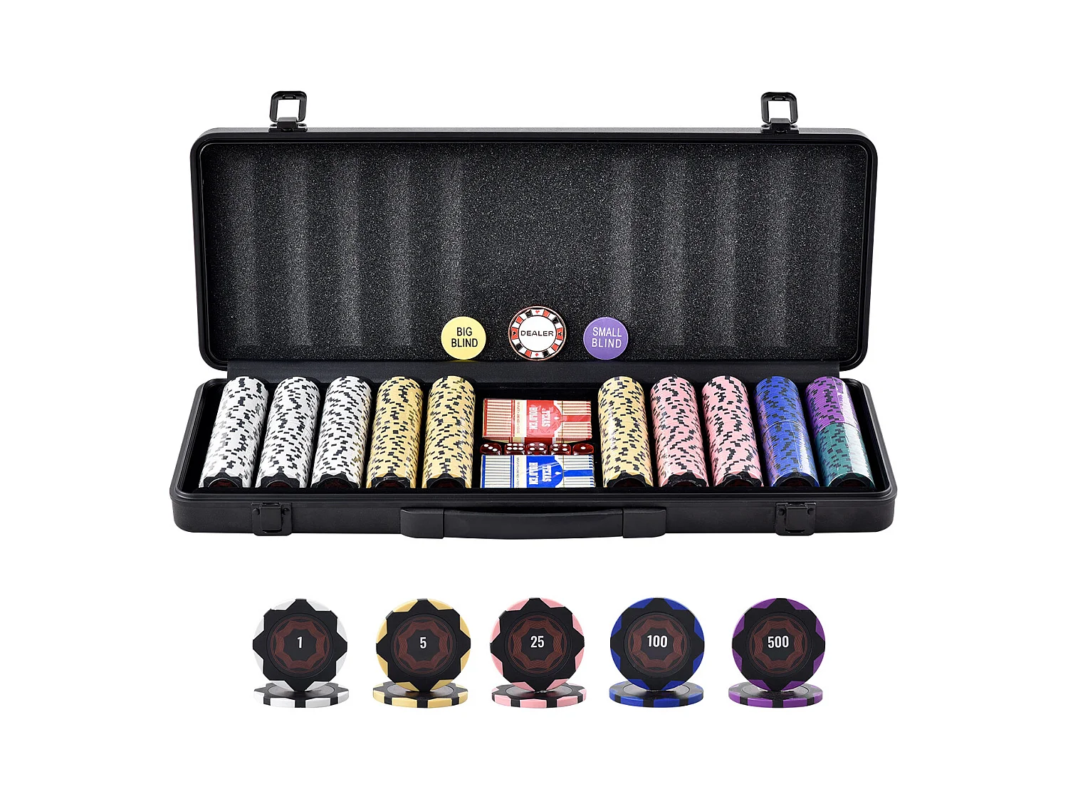 Mallette de Poker, SucceBuy Jeu de Jetons de Poker de 500 Pièces avec Étui, Jetons de 14 g pour Texas Holdem