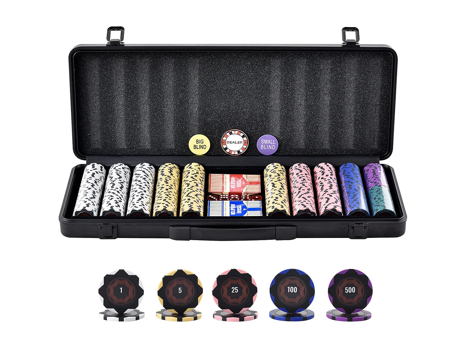 Mallette de Poker, SucceBuy Jeu de Jetons de Poker de 500 Pièces avec Étui, Jetons de 14 g pour Texas Holdem