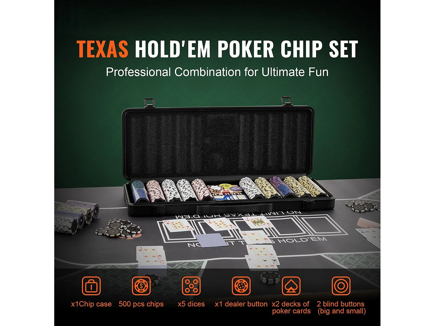 Mallette de Poker, SucceBuy Jeu de Jetons de Poker de 500 Pièces avec Étui, Jetons de 14 g pour Texas Holdem