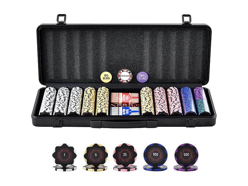 Mallette de Poker, SucceBuy Jeu de Jetons de Poker de 500 Pièces avec Étui, Jetons de 14 g pour Texas Holdem