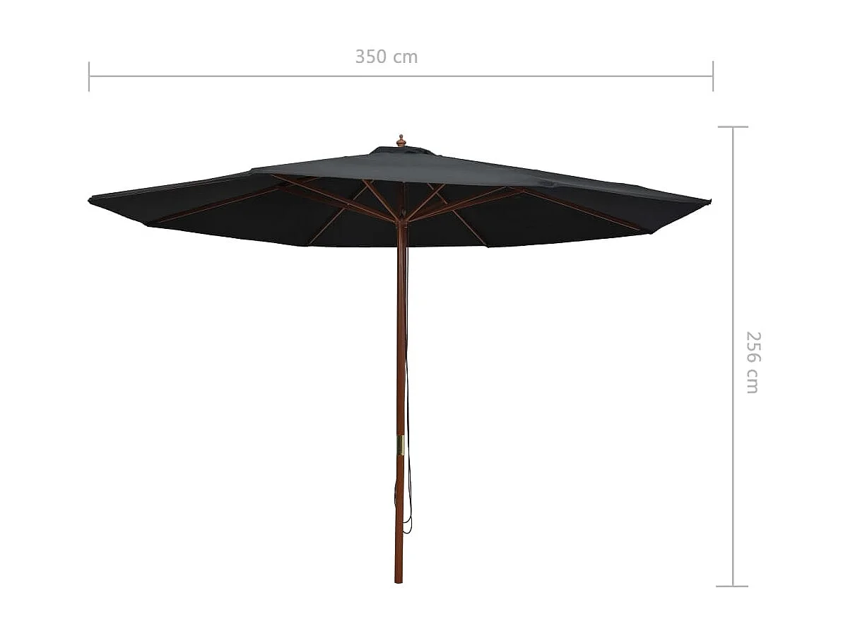 Parasol droit avec mât en bois Ø 350 cm