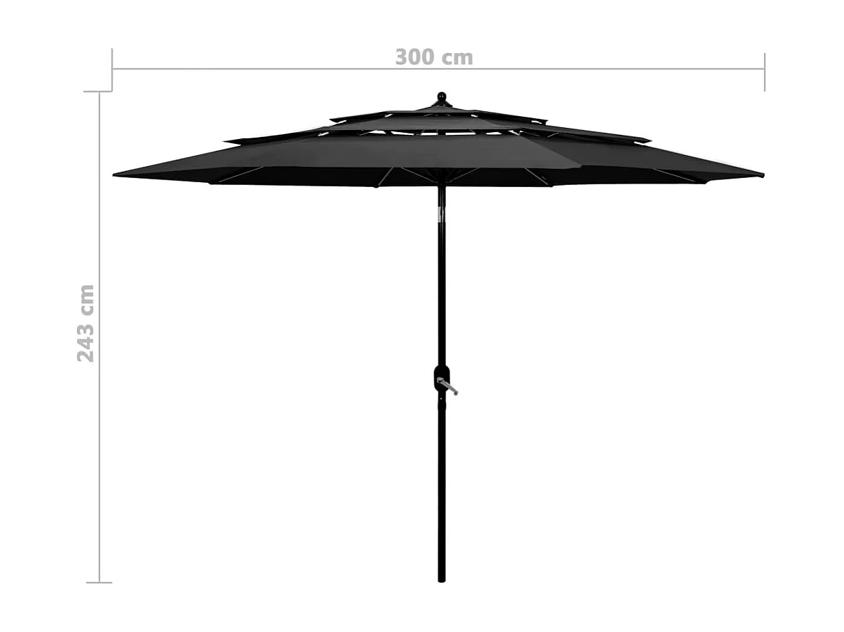 Parasol à 3 niveaux avec mât en aluminium 3 mètres
