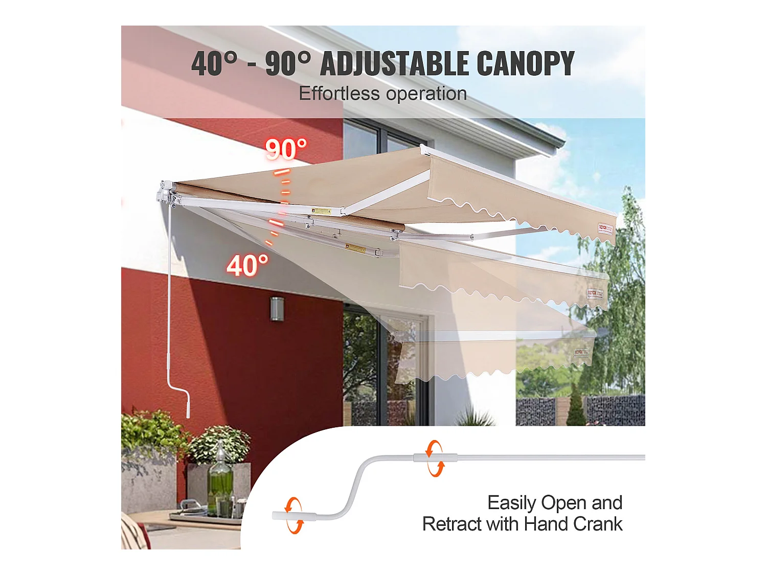 Store Banne Manuel Rétractable SucceBuy Auvent de Terrasse Rétractable 243.84 x 213.36cm Auvent Pare-soleil Abri avec Manivelle