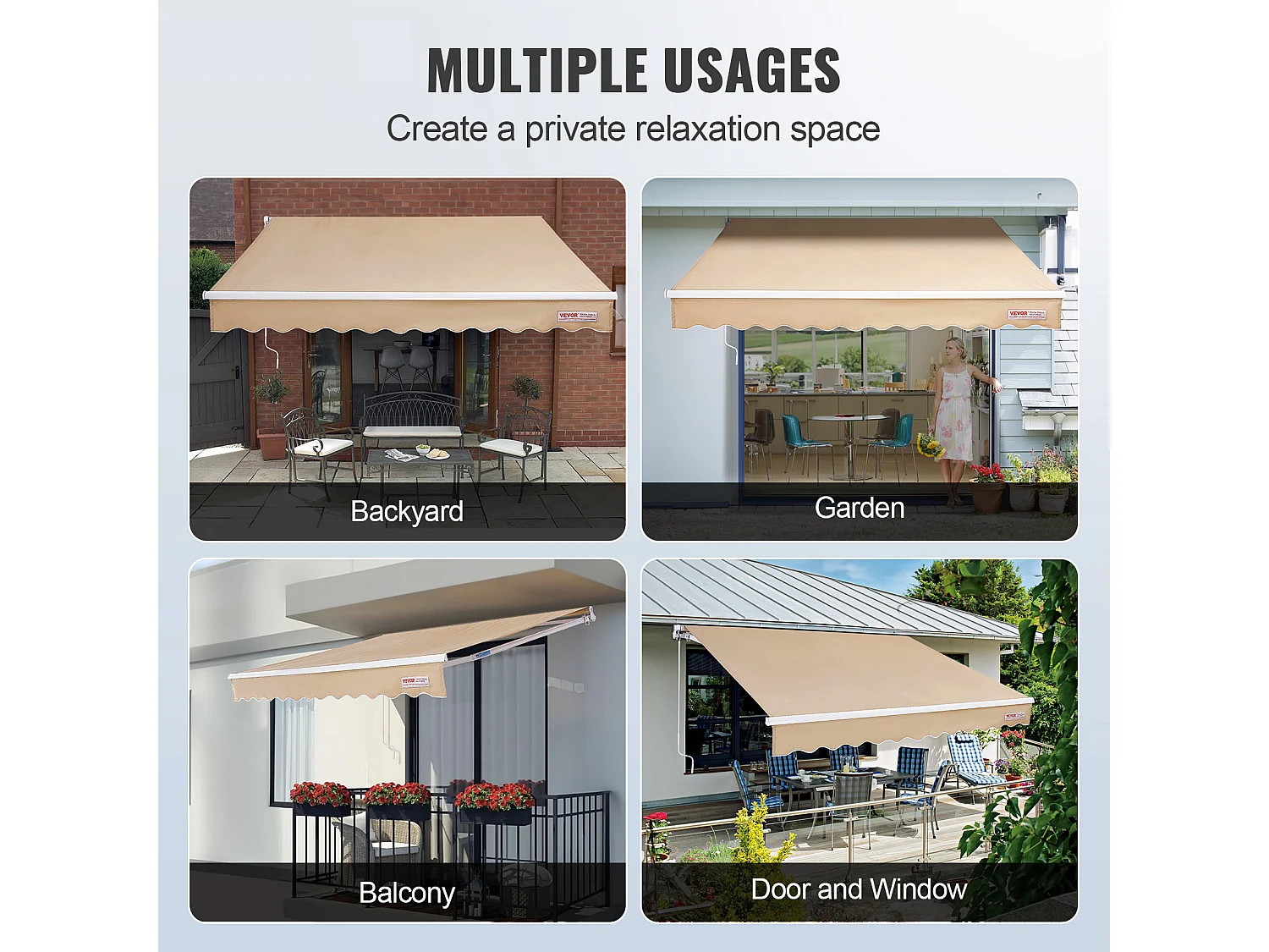 Store Banne Manuel Rétractable SucceBuy Auvent de Terrasse Rétractable 243.84 x 213.36cm Auvent Pare-soleil Abri avec Manivelle