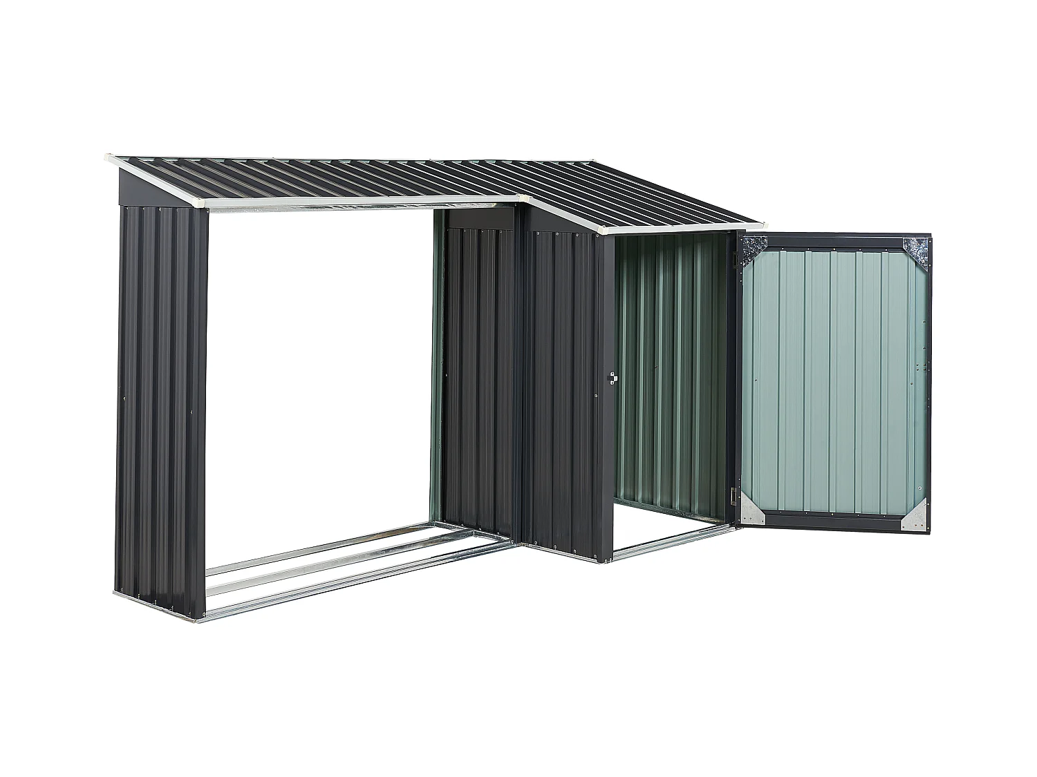 Gerätehaus Metall grau mit Holzunterstand Pultdach Tür 270 cm Modern Aosta