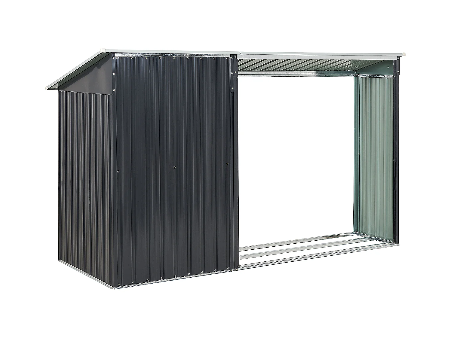 Gerätehaus Metall grau mit Holzunterstand Pultdach Tür 270 cm Modern Aosta