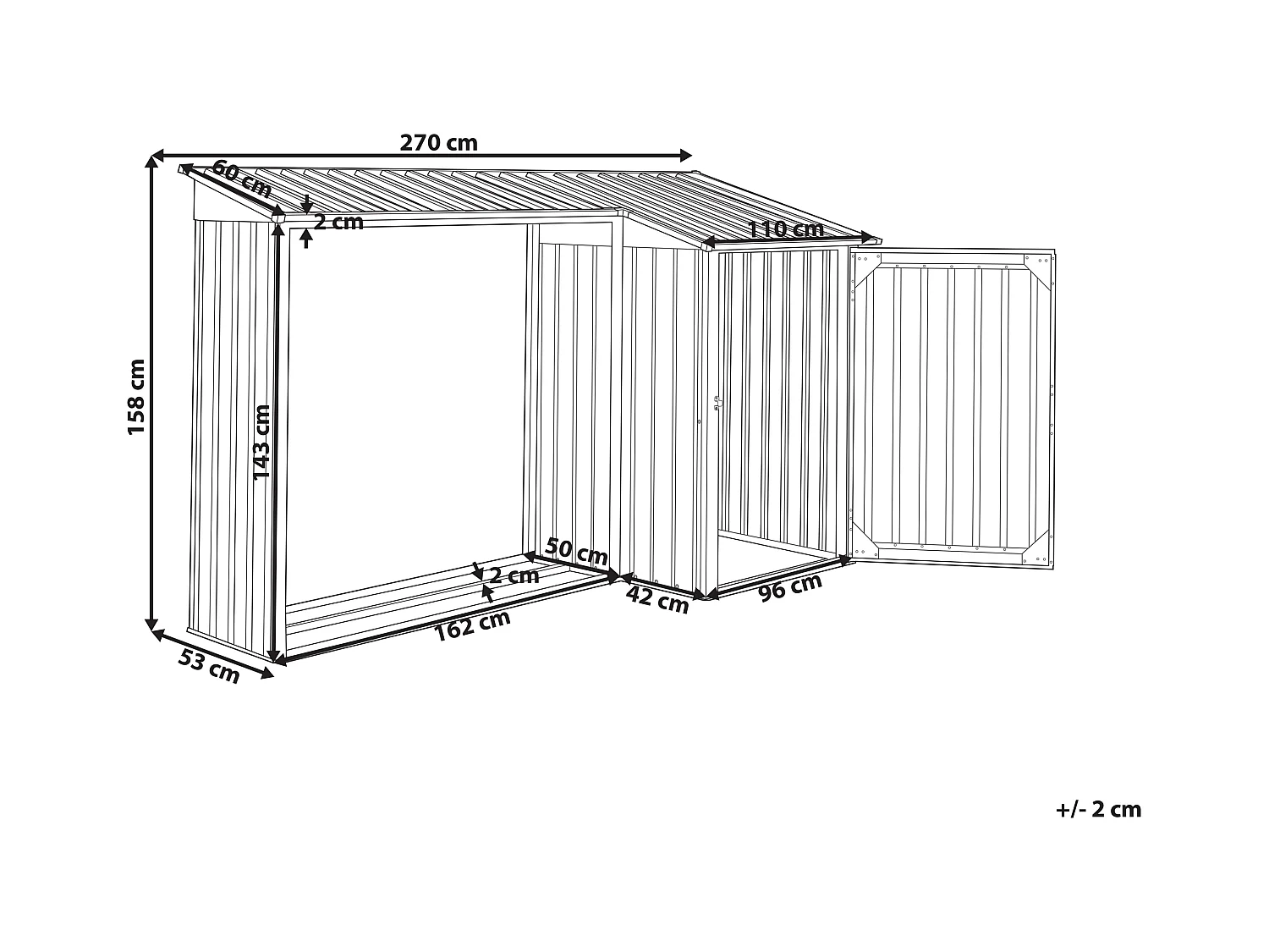 Abri de jardin AOSTA 270 cm 105 cm Noir