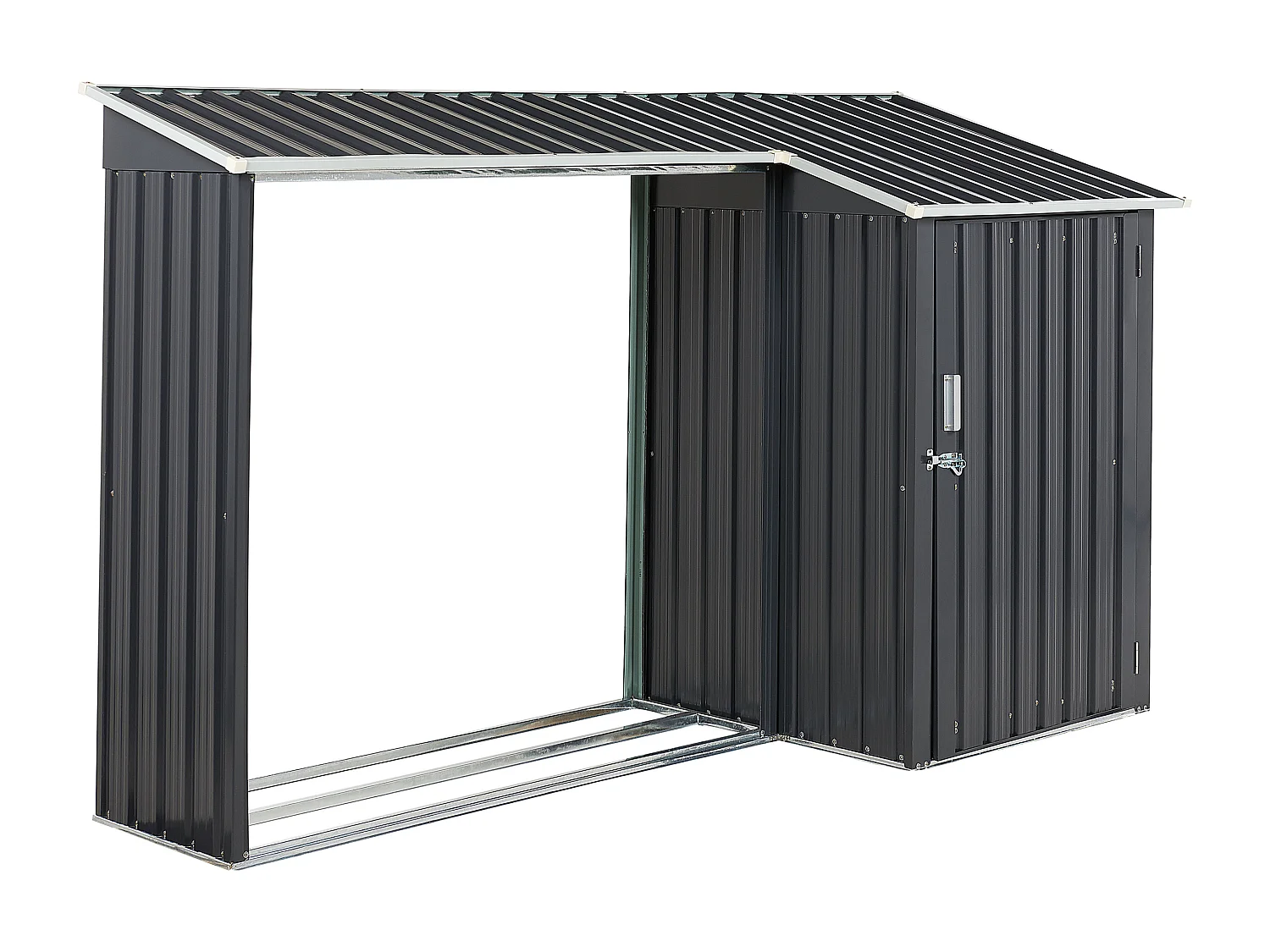 Gerätehaus Metall grau mit Holzunterstand Pultdach Tür 270 cm Modern Aosta