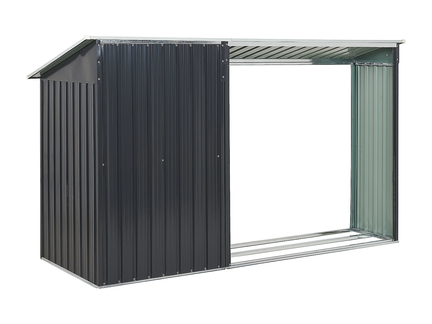 Gerätehaus Metall grau mit Holzunterstand Pultdach Tür 270 cm Modern Aosta