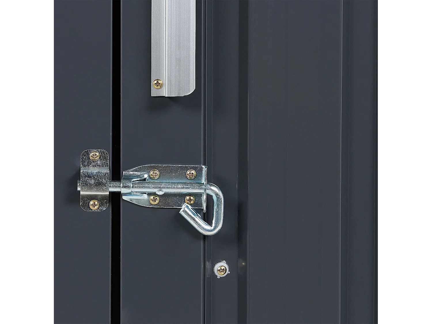 Gerätehaus Metall grau mit Holzunterstand Pultdach Tür 270 cm Modern Aosta