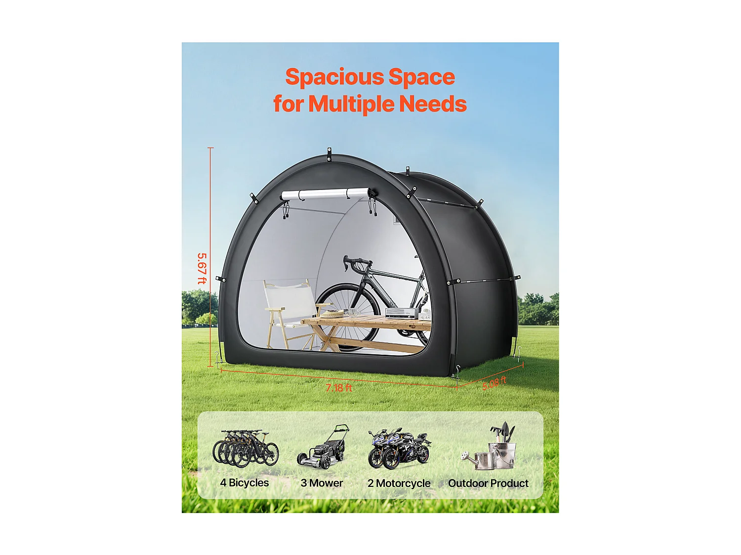 Abri à Vélo SucceBuy Tente de Rangement pour Vélos d'Extérieur, Abri de Jardin Étanche en Forme d'Éventail pour 4 à 5 Vélos