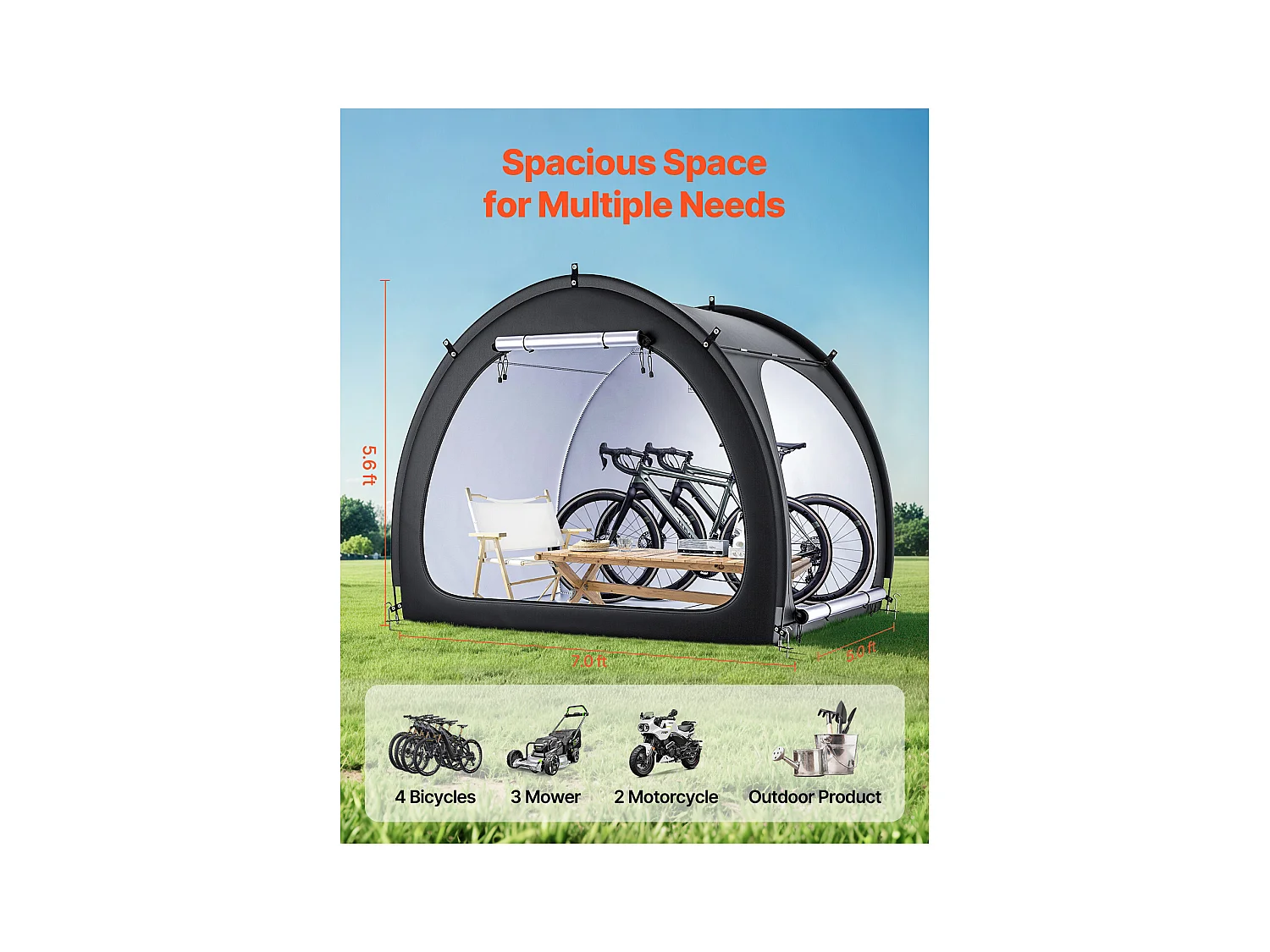 Abri à Vélo SucceBuy Tente de Rangement pour Vélos d'Extérieur, Double Porte en Éventail pour 4 à 5 Vélos