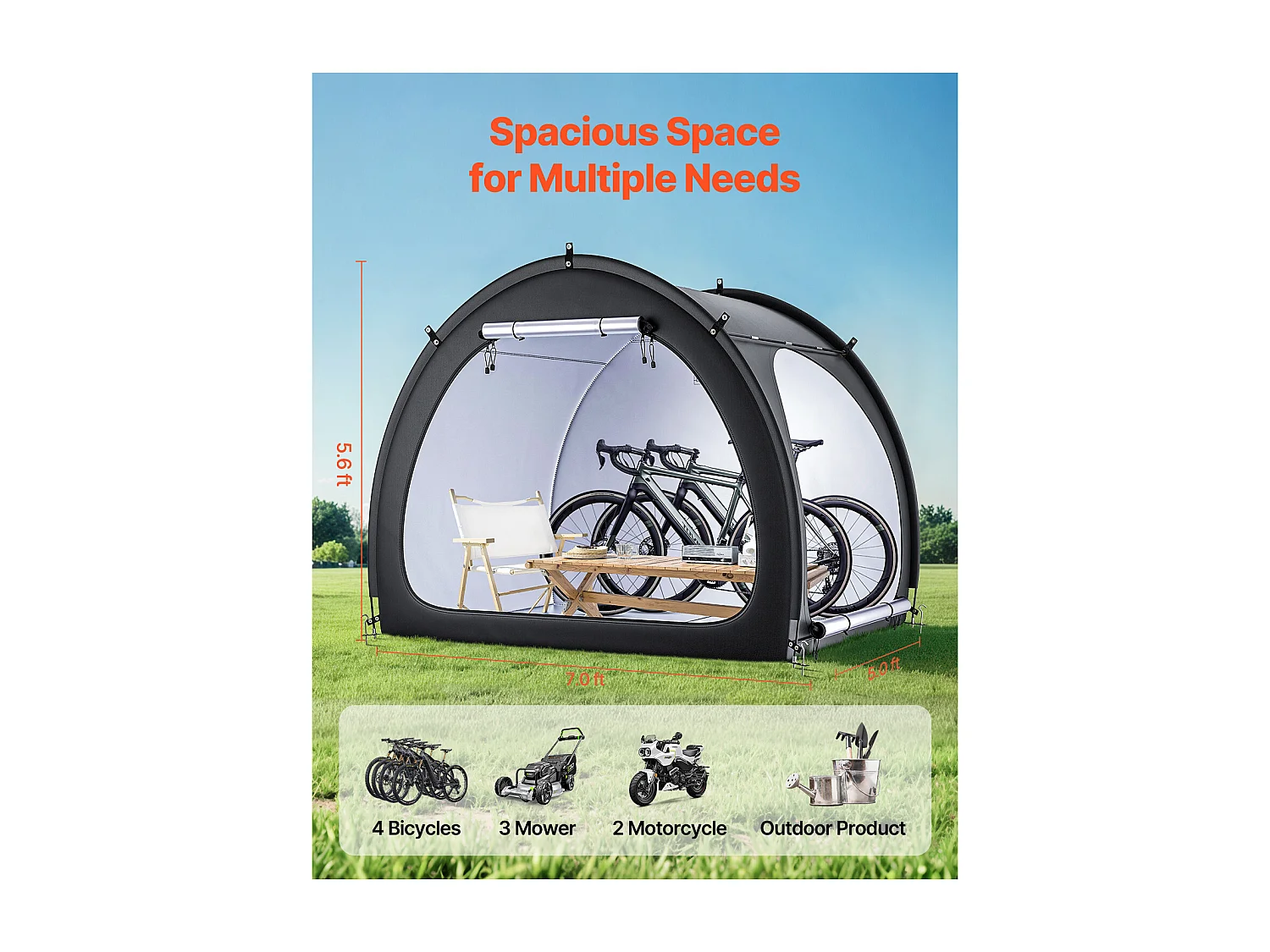 Abri à Vélo SucceBuy Tente de Rangement pour Vélos d'Extérieur, Double Porte en Éventail pour 4 à 5 Vélos