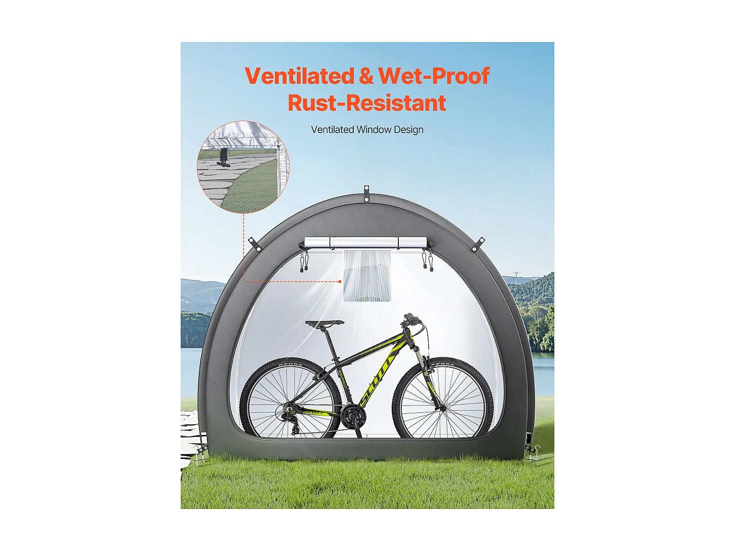 Abri à Vélo SucceBuy Tente de Rangement pour Vélos d'Extérieur, Double Porte en Éventail pour 4 à 5 Vélos