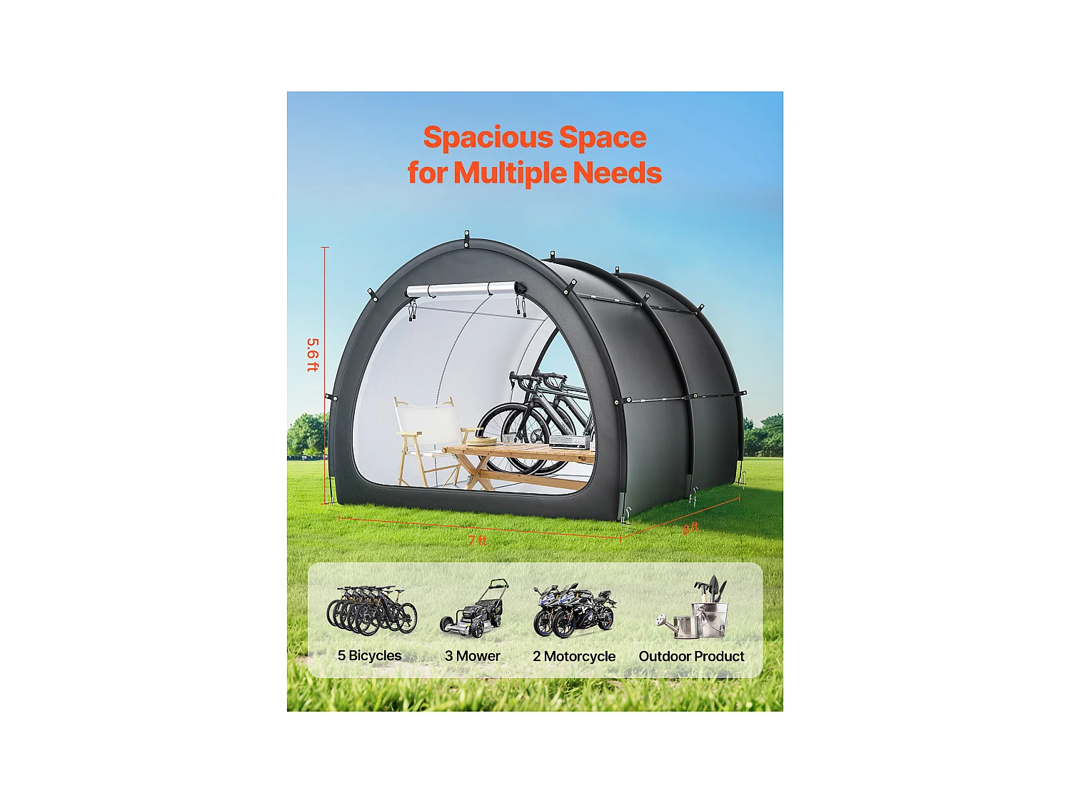 Abri à vélo Tente de Rangement pour Vélos d'Extérieur SucceBuy, Conception étanche en Forme d'éventail pour 5 Vélos ou plus