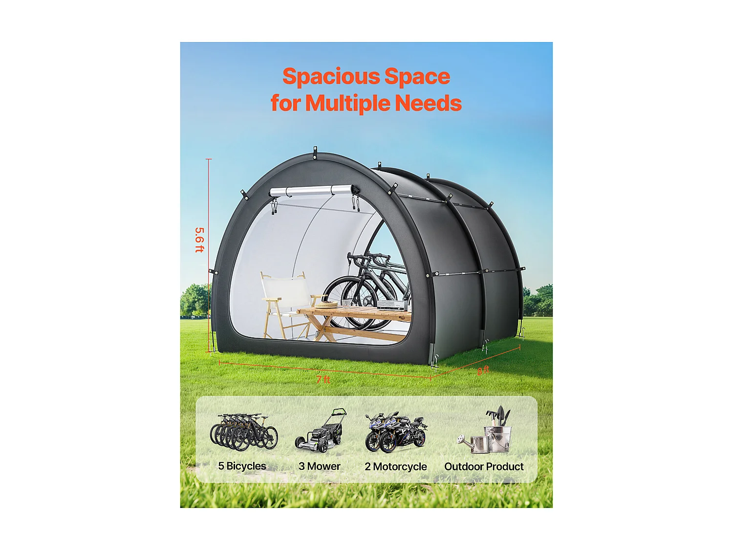 Abri à vélo Tente de Rangement pour Vélos d'Extérieur SucceBuy, Conception étanche en Forme d'éventail pour 5 Vélos ou plus
