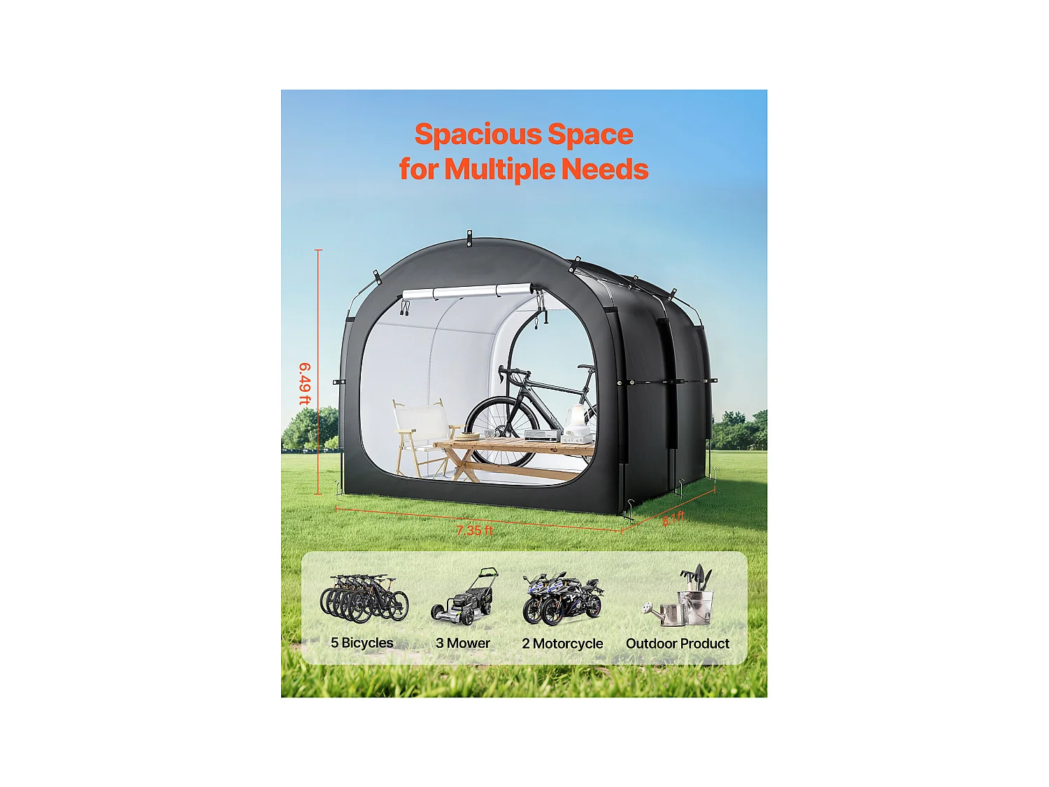 Abri à Vélo SucceBuy Abri à Vélo pour 5 Vélos, Tente de Rangement Spacieuse et Imperméable, Avec Fenêtre Ventilée, Poteaux en Fibre de Verre Robuste