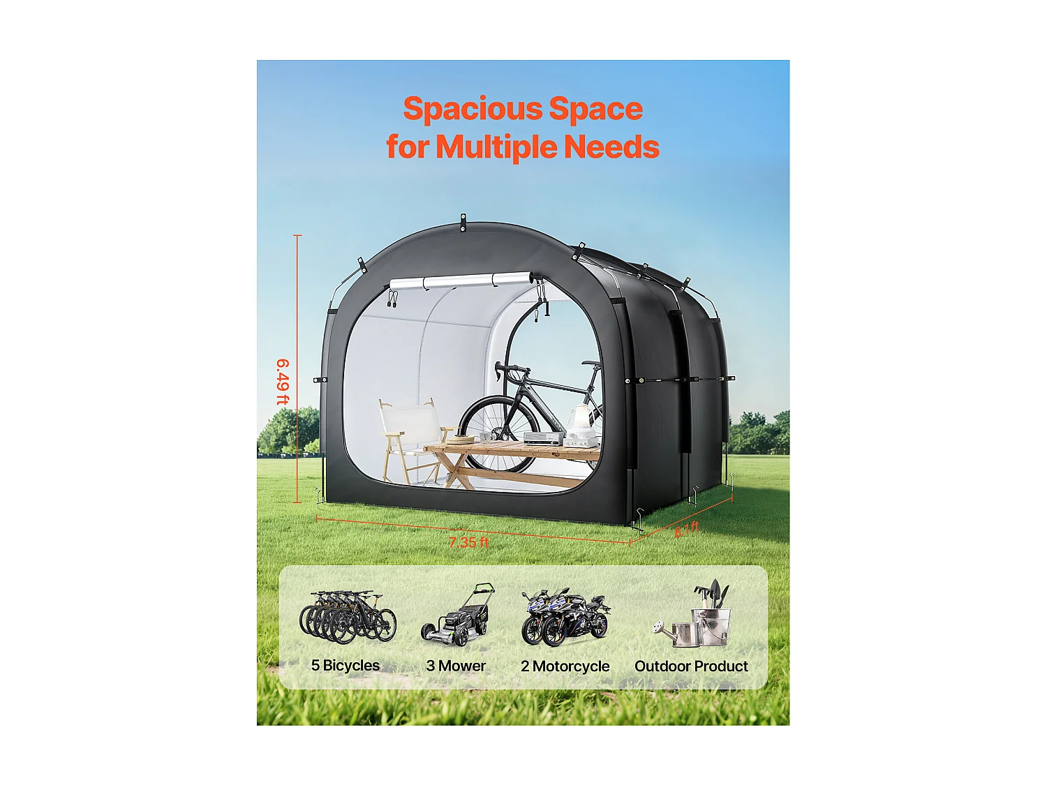 Abri à Vélo SucceBuy Abri à Vélo pour 5 Vélos, Tente de Rangement Spacieuse et Imperméable, Avec Fenêtre Ventilée, Poteaux en Fibre de Verre Robuste