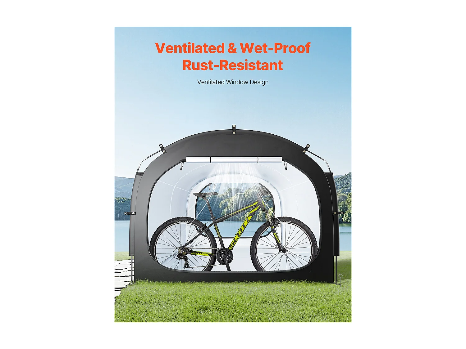 Abri à Vélo SucceBuy Abri à Vélo pour 5 Vélos, Tente de Rangement Spacieuse et Imperméable, Avec Fenêtre Ventilée, Poteaux en Fibre de Verre Robuste