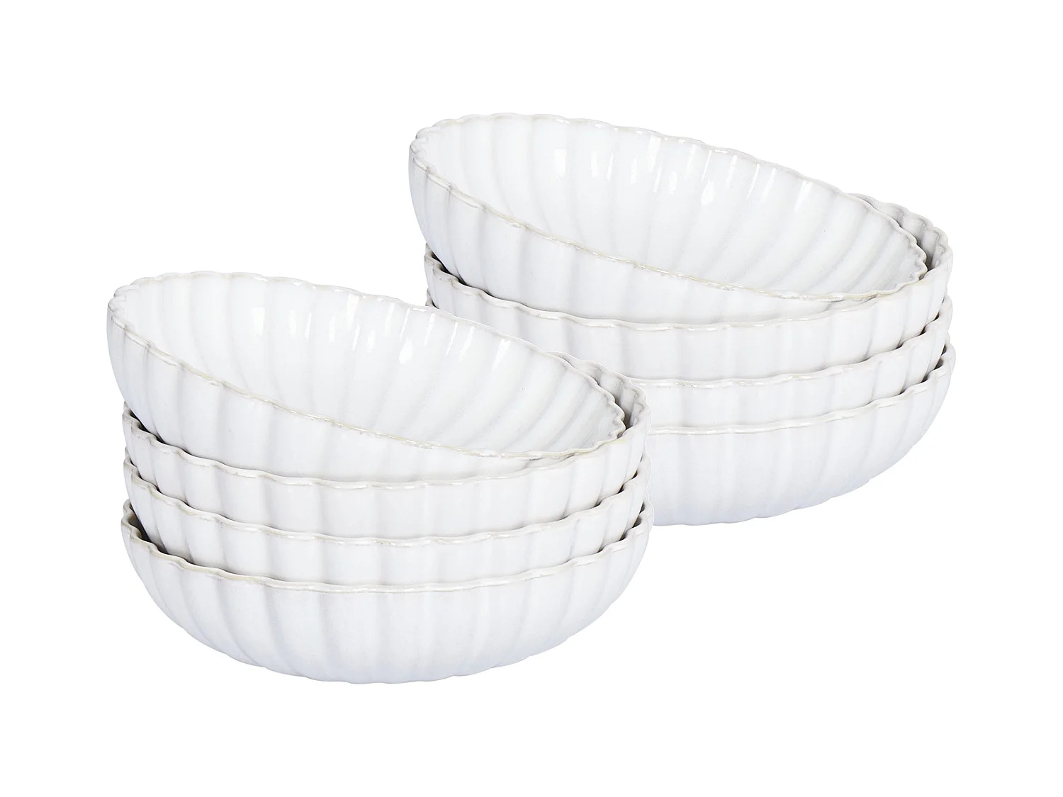 Lot de 8 assiettes creuses NETTLE Grès Blanc cassé