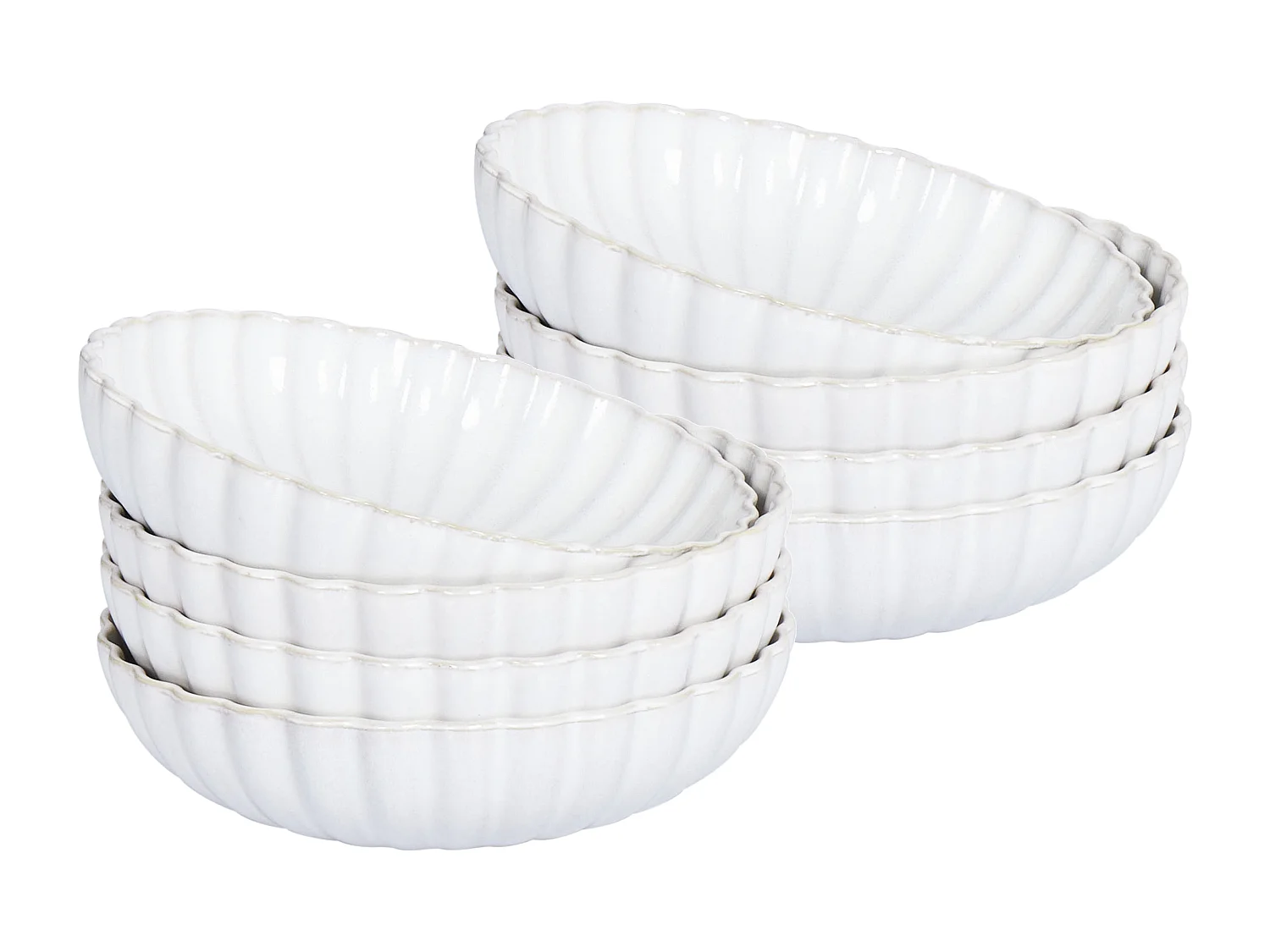 Lot de 8 assiettes creuses NETTLE Grès Blanc cassé