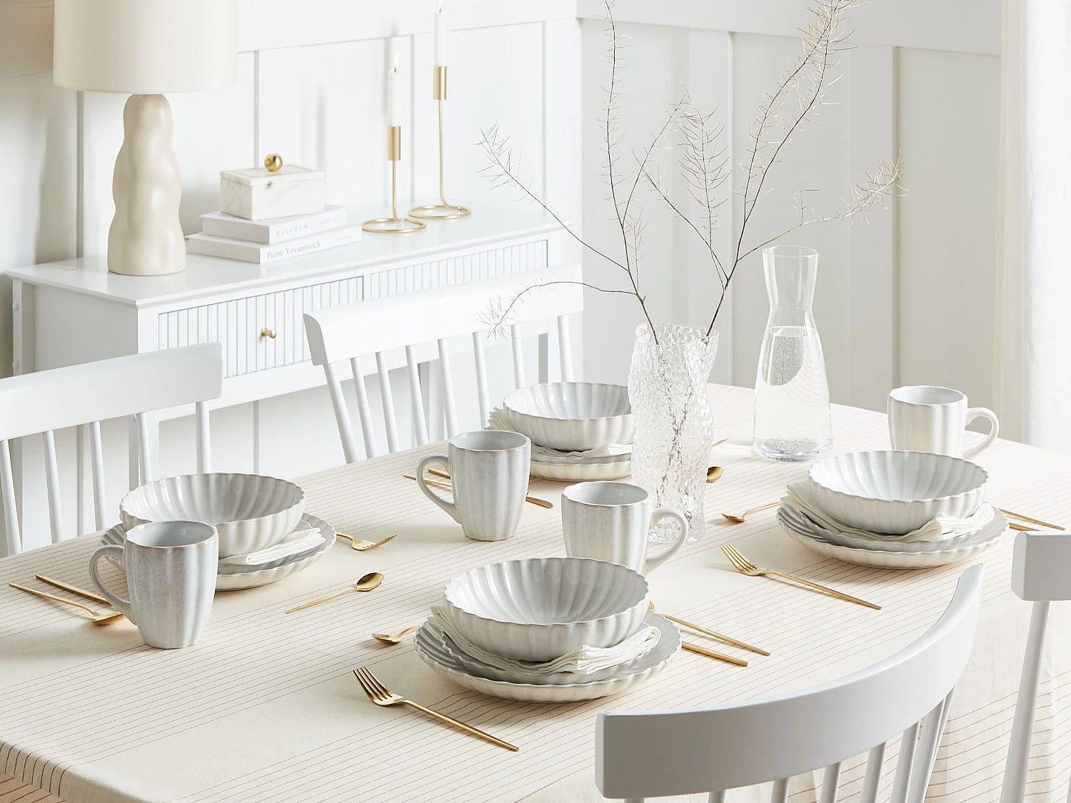 Lot de 8 assiettes creuses NETTLE Grès Blanc cassé