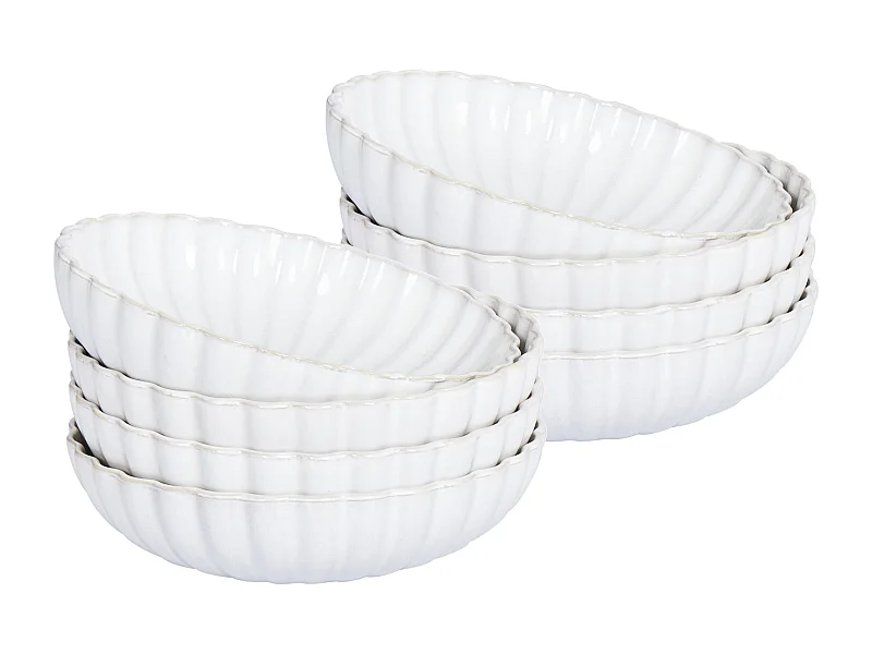 Lot de 8 assiettes creuses NETTLE Grès Blanc cassé