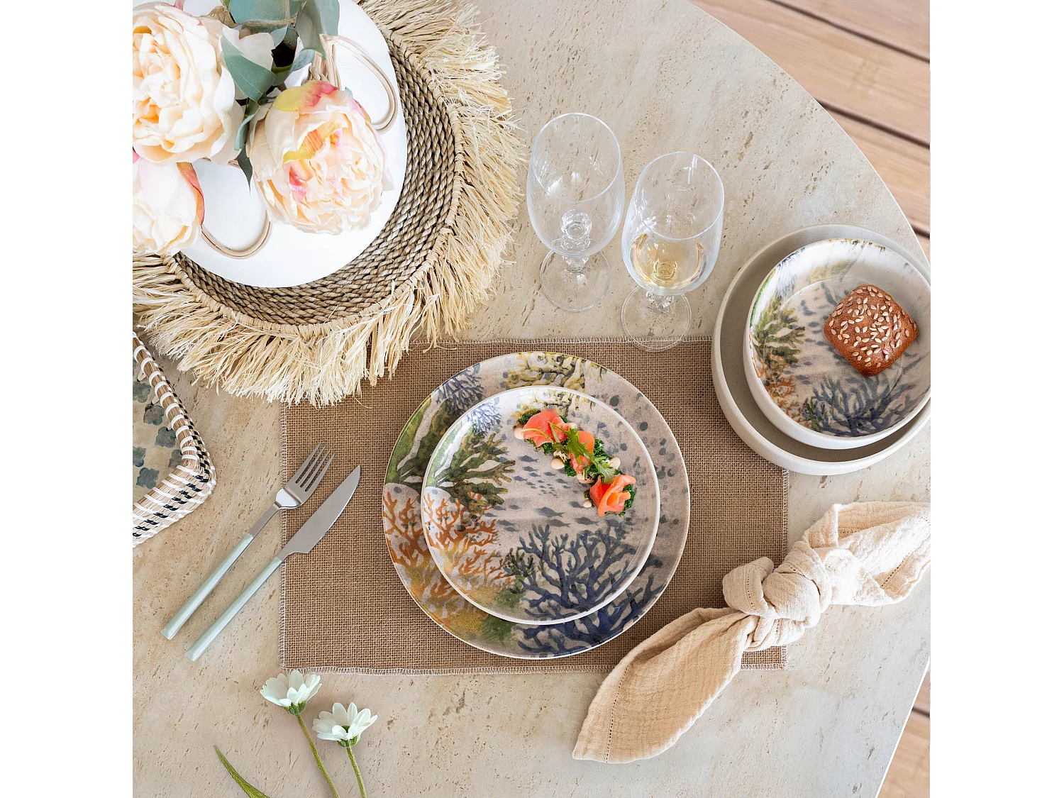 Novastyl - Lot 6 Assiettes A Dessert Corfou 20cm En Gres Bleu