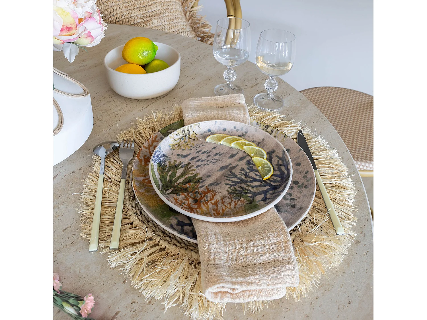 Novastyl - Lot 6 Assiettes A Dessert Corfou 20cm En Gres Bleu