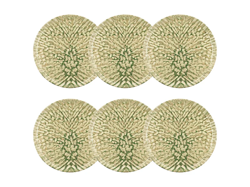 Novastyl - Lot 6 Assiettes Plates Jade 26cm En Gres Beige Et Vert