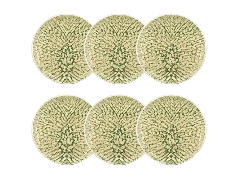 Novastyl - Lot 6 Assiettes A Dessert Jade 20cm En Gres Beige Et Vert