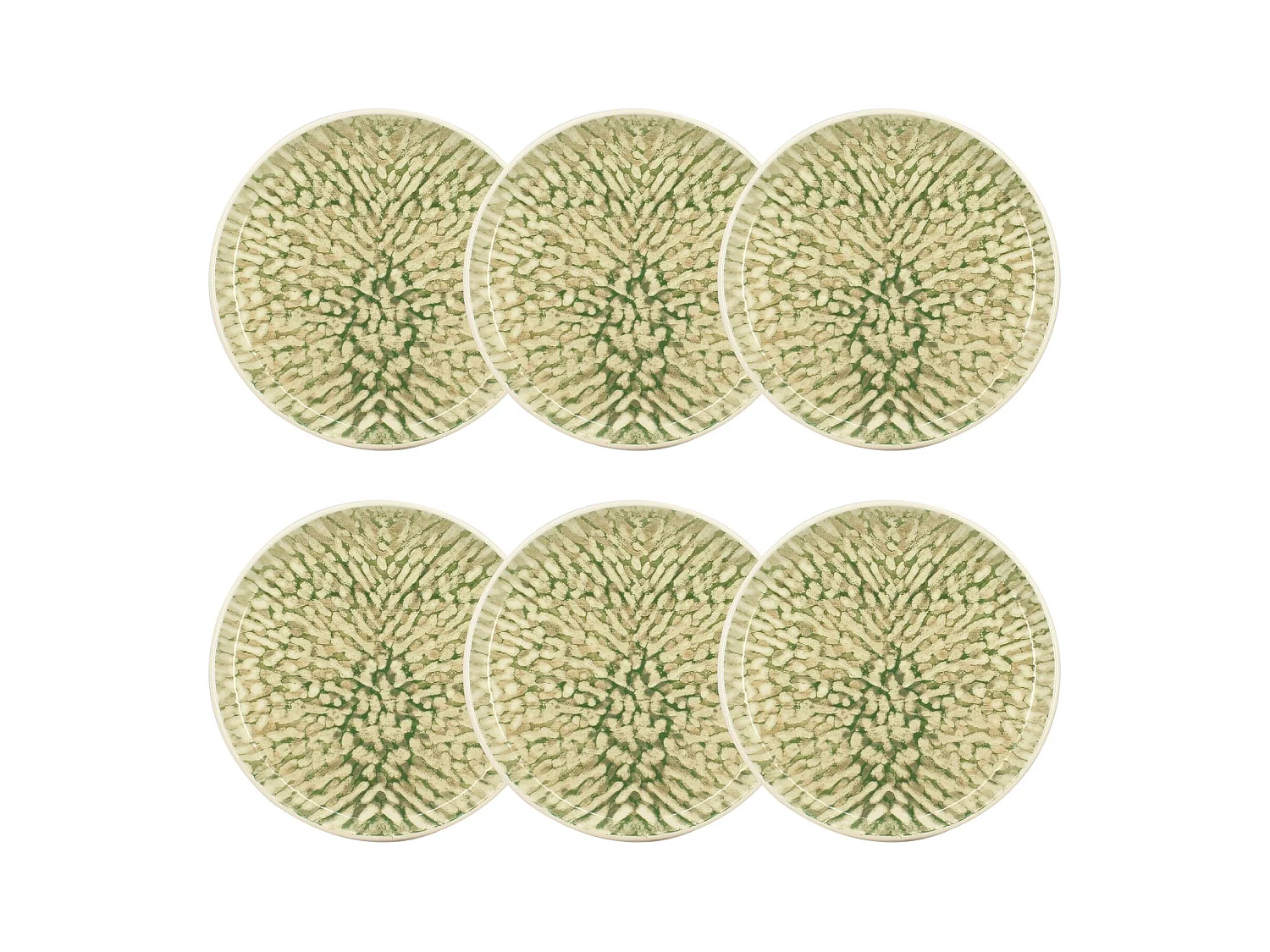 Novastyl - Lot 6 Assiettes A Dessert Jade 20cm En Gres Beige Et Vert