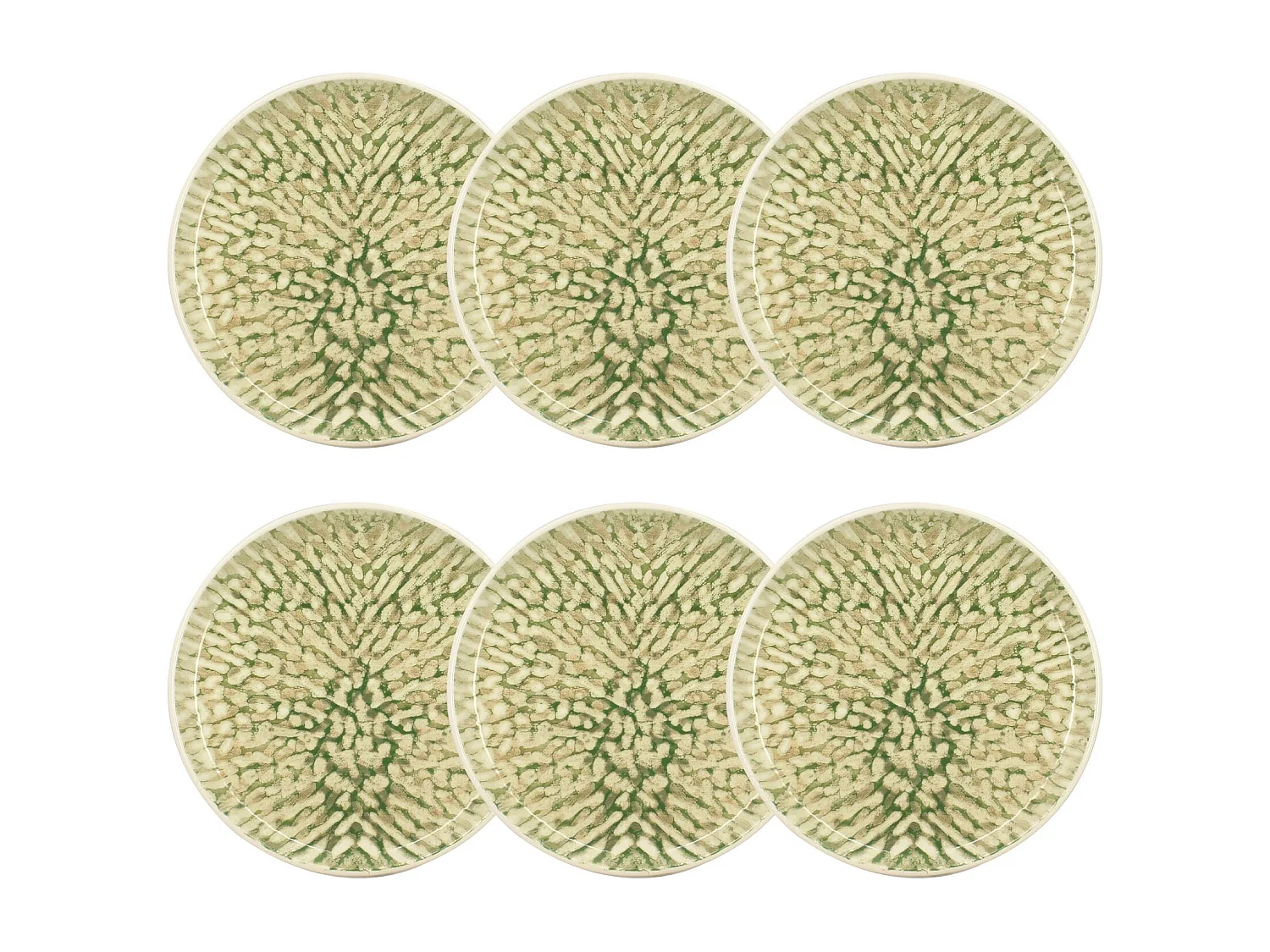 Novastyl - Lot 6 Assiettes A Dessert Jade 20cm En Gres Beige Et Vert
