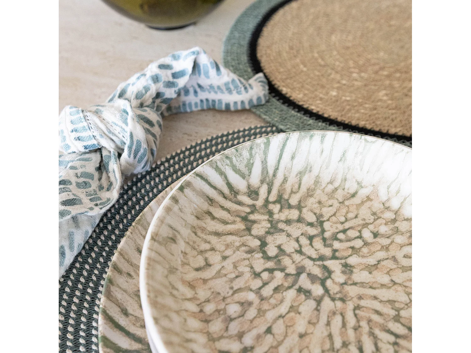 Novastyl - Lot 6 Assiettes A Dessert Jade 20cm En Gres Beige Et Vert