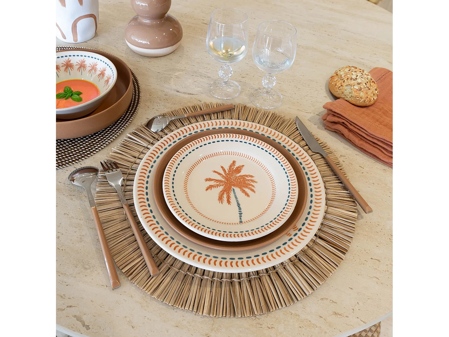 Novastyl - Lot 6 Assiettes A Dessert Tropique 18cm En Gres