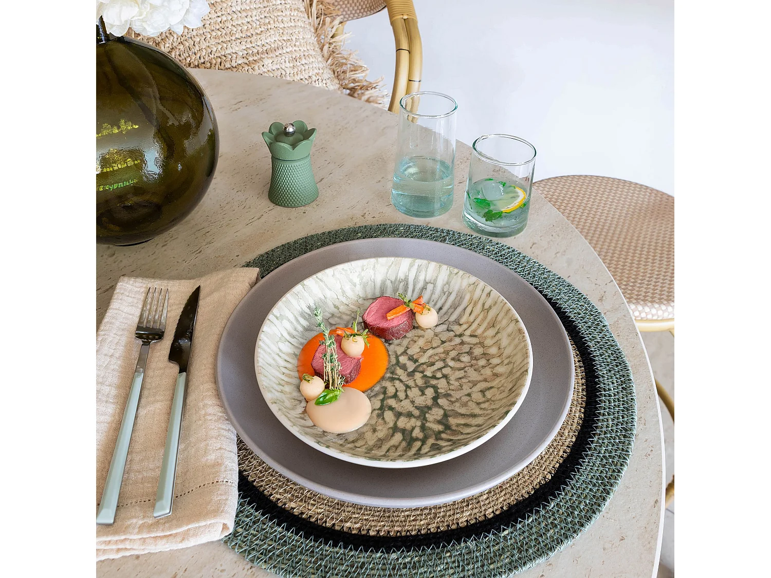 Novastyl - Lot 6 Assiettes Creuses Jade 20.5cm En Gres