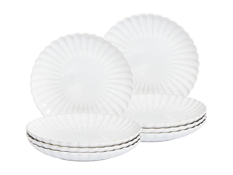 Set van 8 dinerborden NETTLE Steengoed Gebroken wit