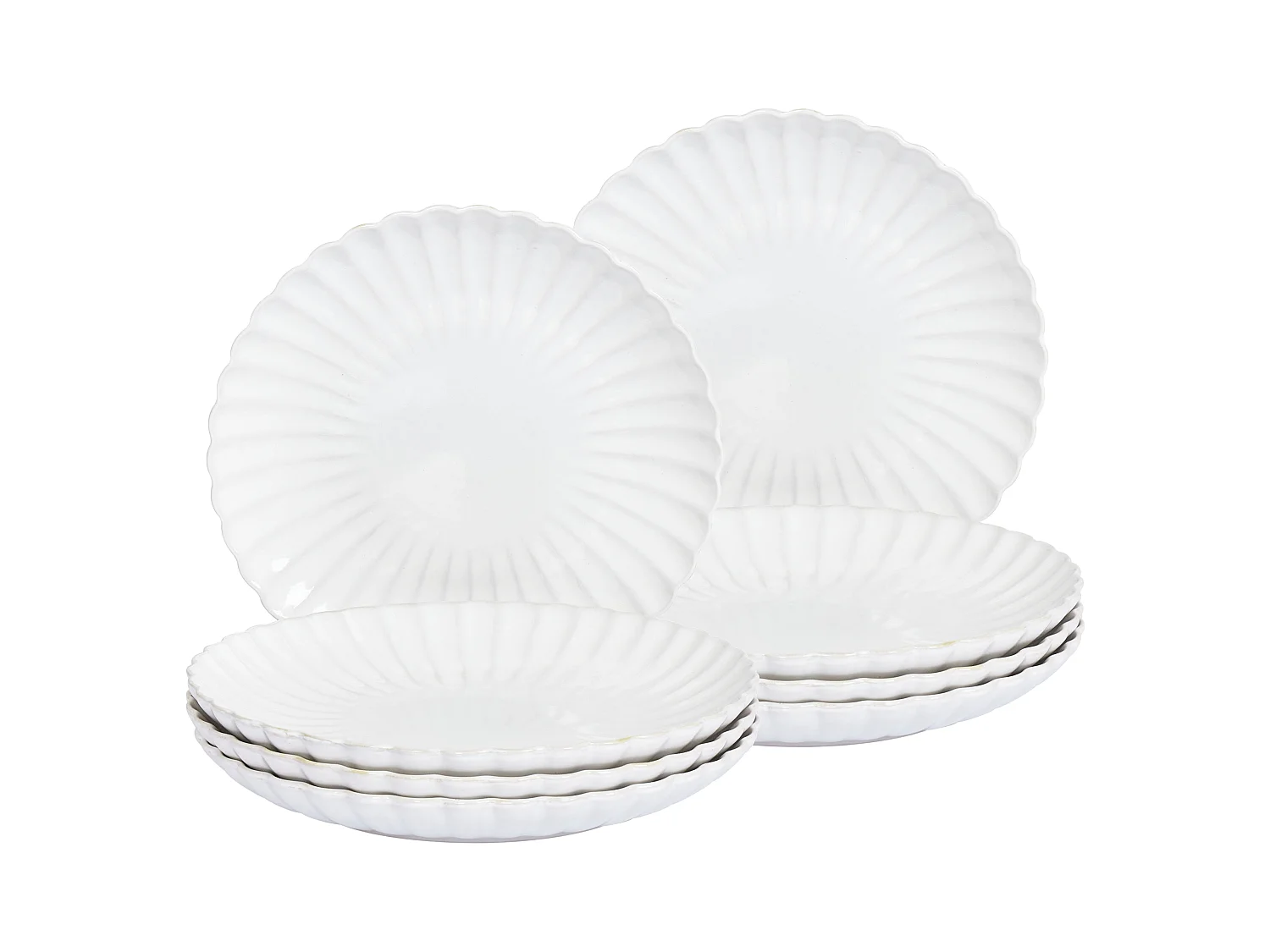Lot de 8 assiettes plates NETTLE Grès Blanc cassé