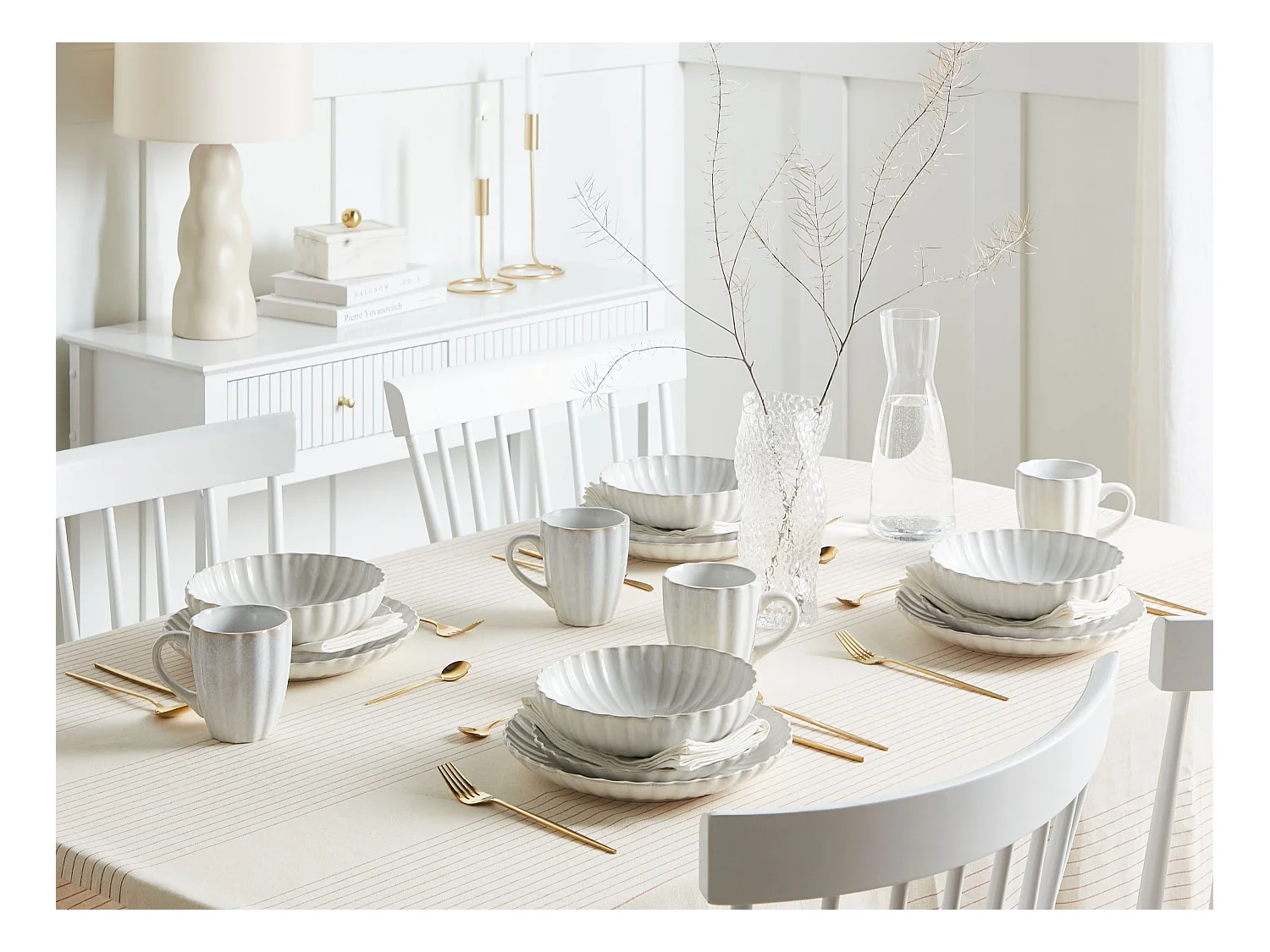 Lot de 8 assiettes plates NETTLE Grès Blanc cassé