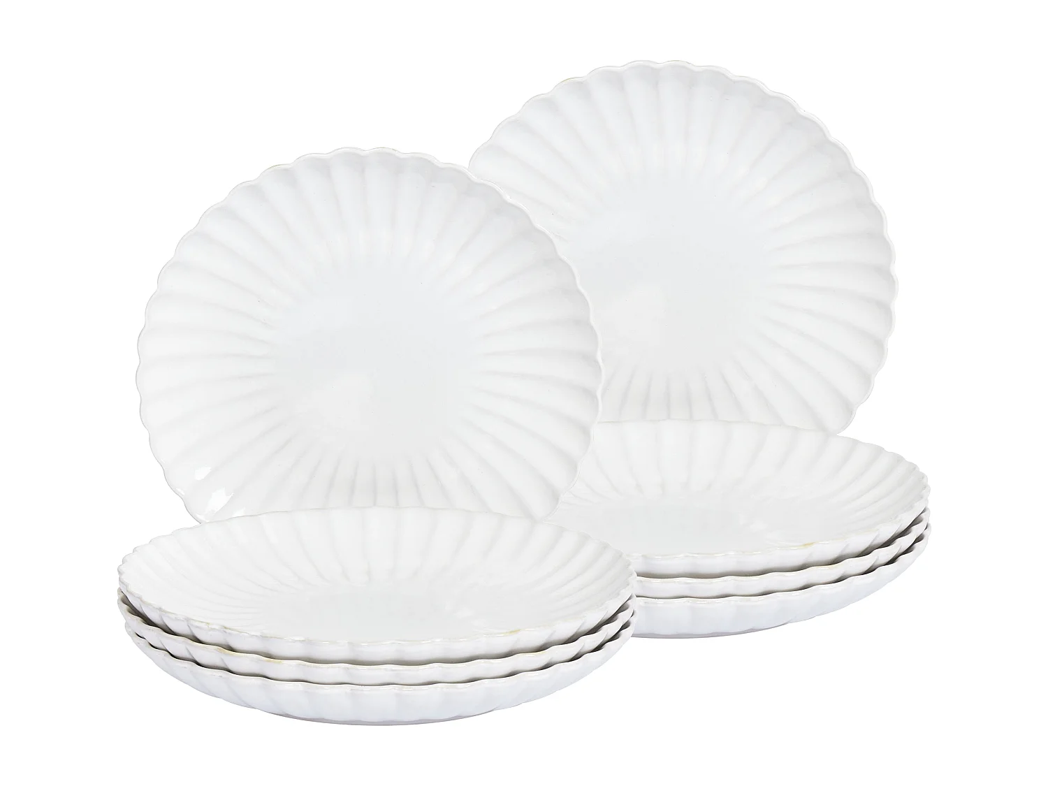 Lot de 8 assiettes plates NETTLE Grès Blanc cassé