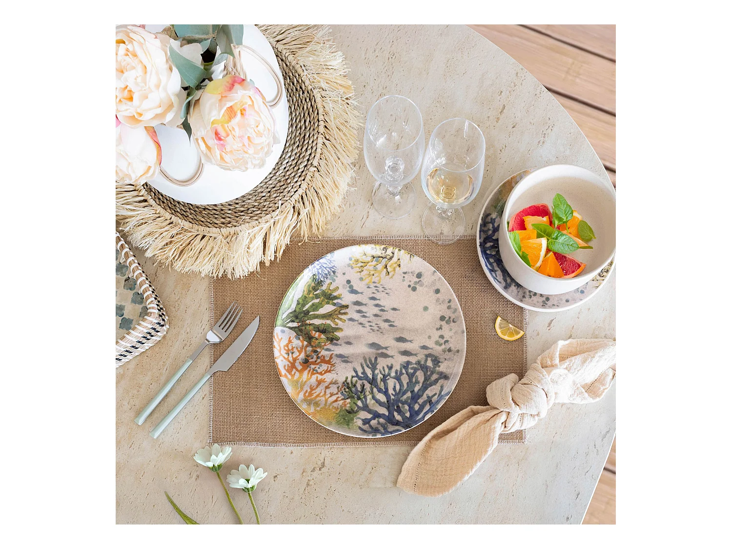 Novastyl - Lot 6 Assiettes Plates Corfou 26cm En Gres Bleu