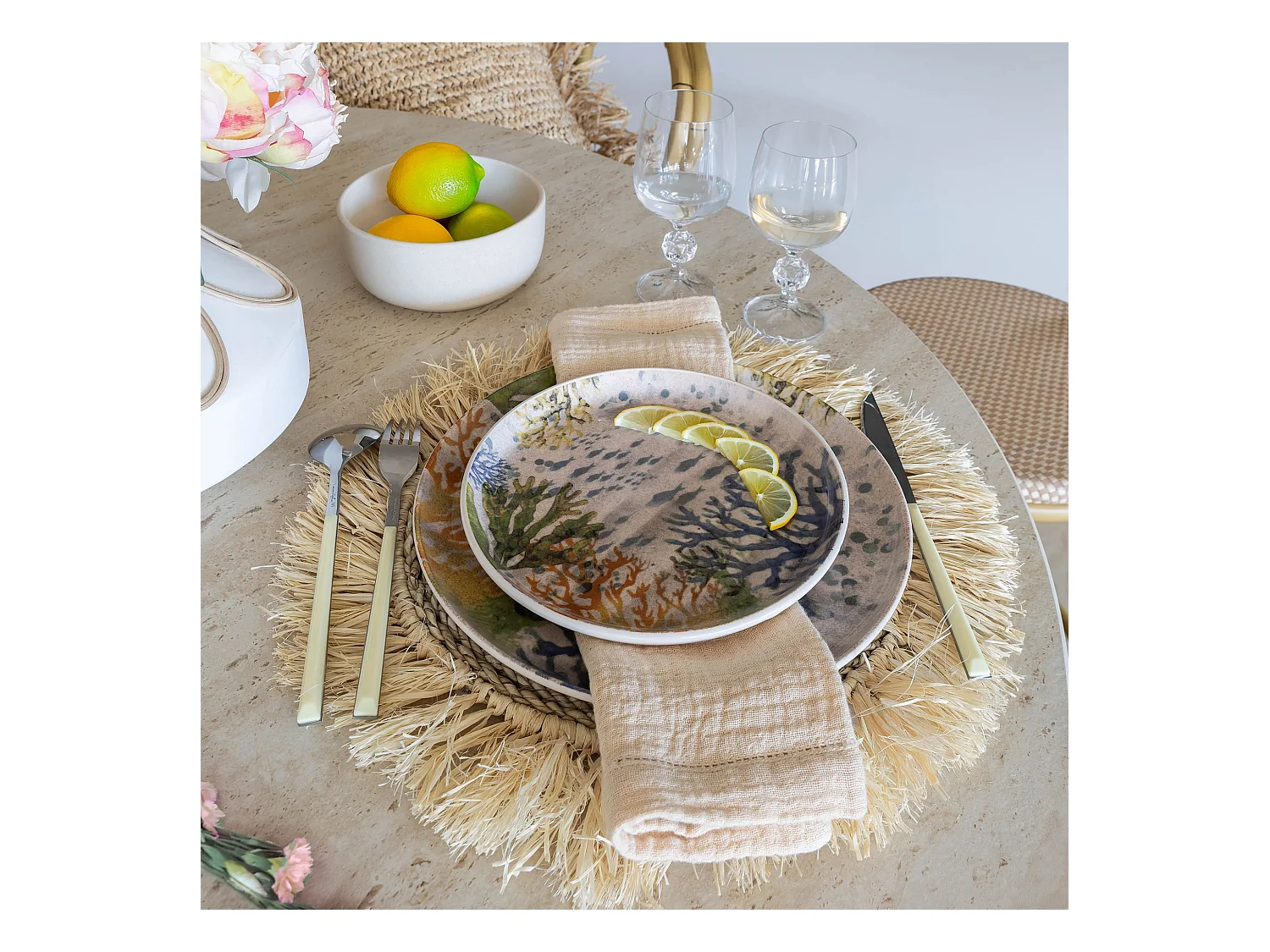 Novastyl - Lot 6 Assiettes Plates Corfou 26cm En Gres Bleu