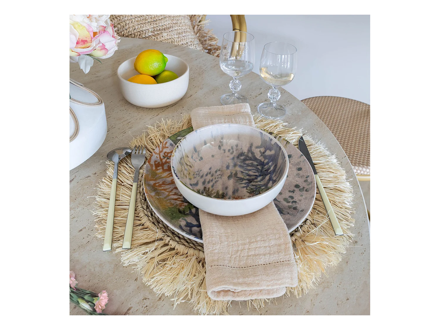 Novastyl - Lot 6 Assiettes Plates Corfou 26cm En Gres Bleu