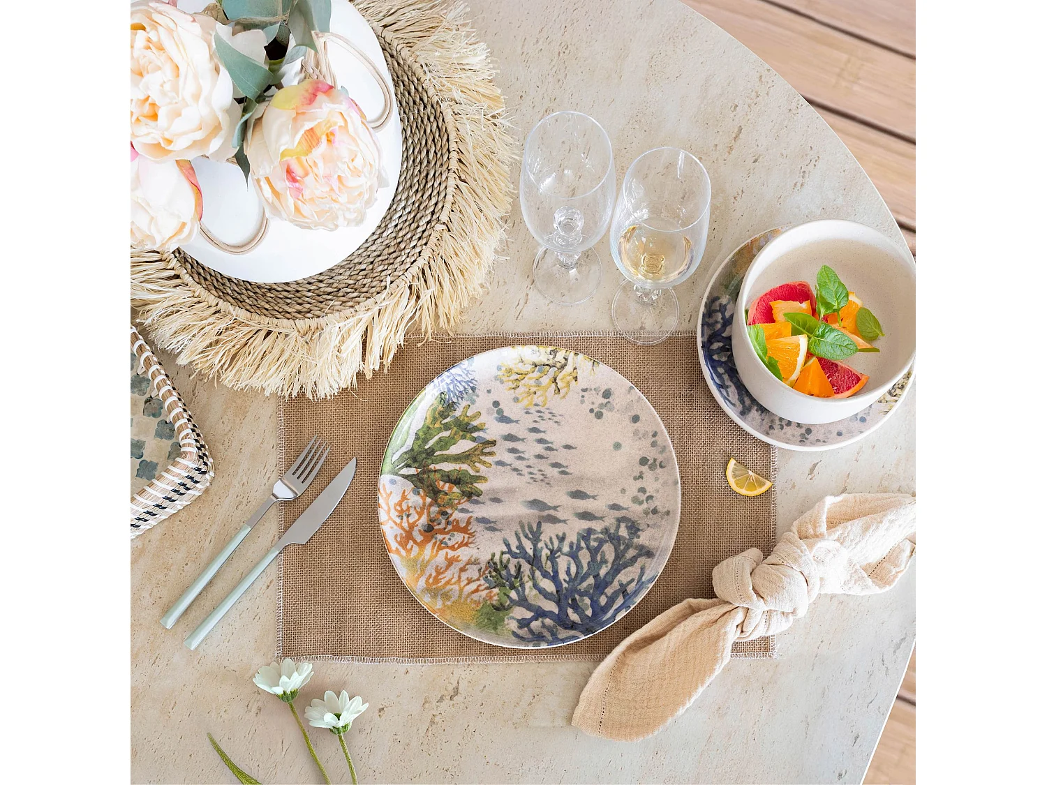 Novastyl - Lot 6 Assiettes Plates Corfou 26cm En Gres Bleu